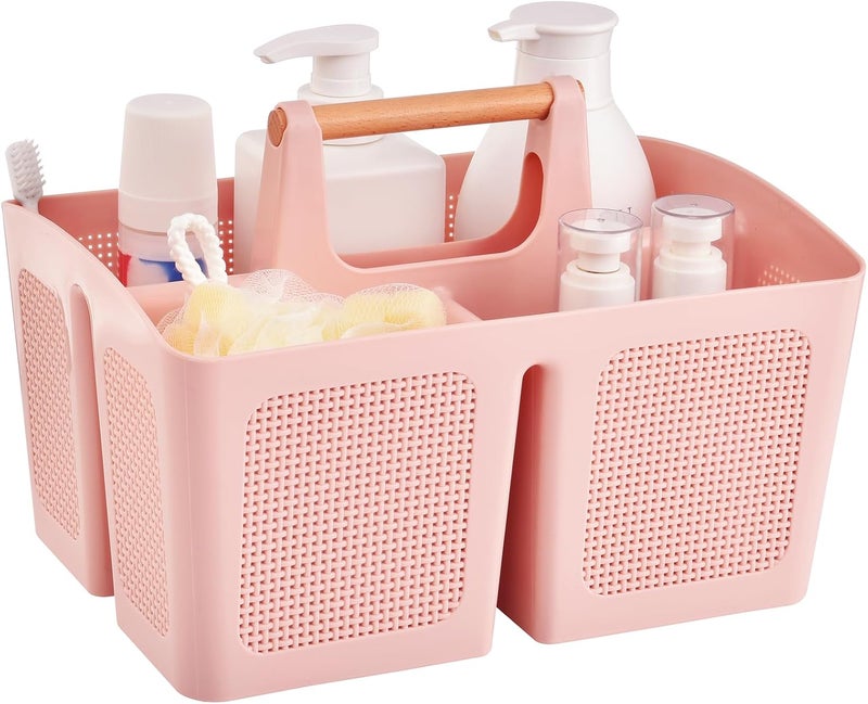 A-Link Portable Shower Caddy Basket with Compartments, Plastic Divided Cleaning Caddy Organizer Storage Tote with Handle for Bathroom, College, Dorm Room Essentials, Pink - Image 1